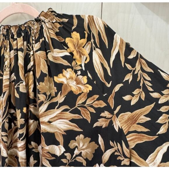 H&M Ruffle-collar Blouse Size 4 Darkest Green Floral - Picture 4 of 11